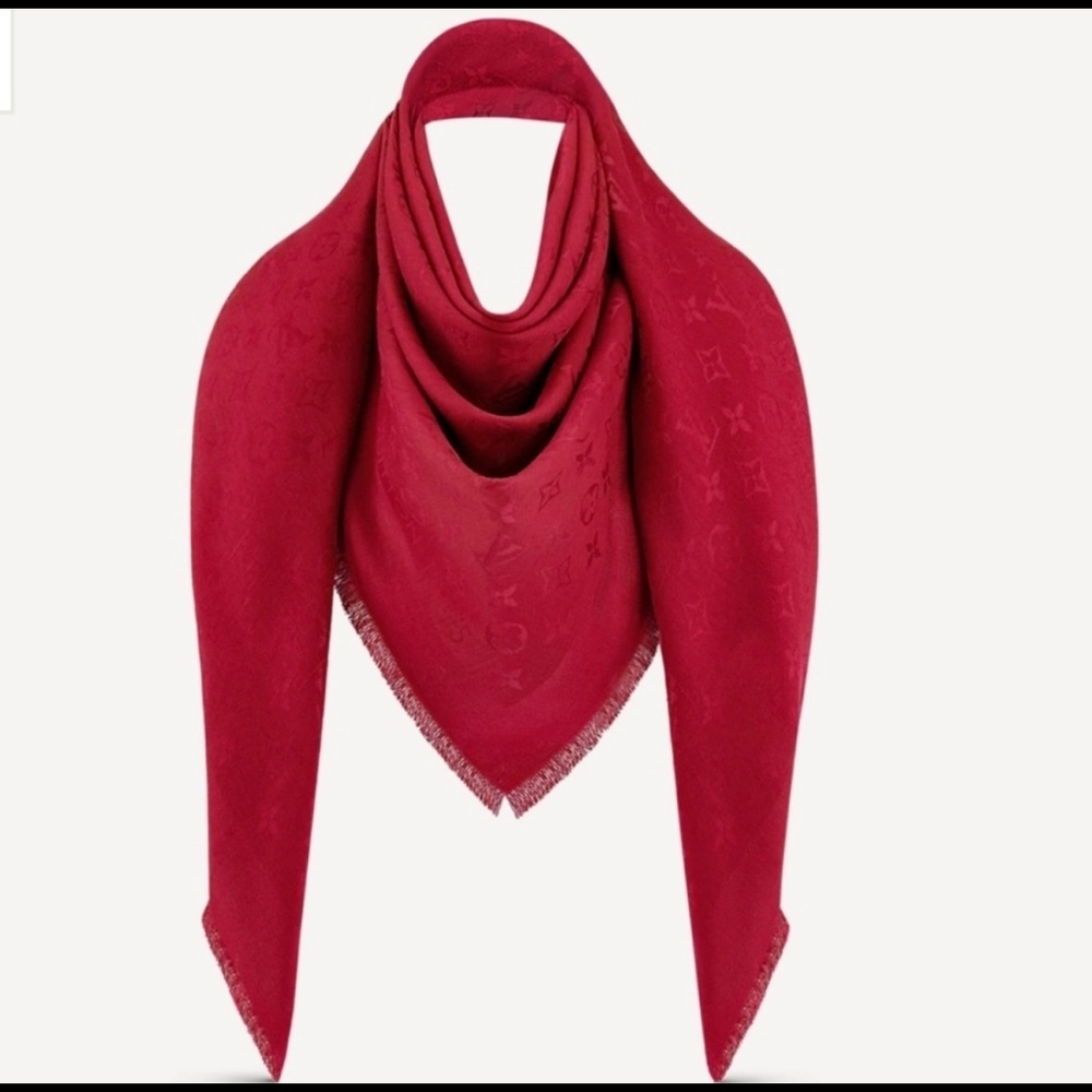 Authentic Louis VUITTON Châle Monogram Red Wine Silk Shawl Scarf
